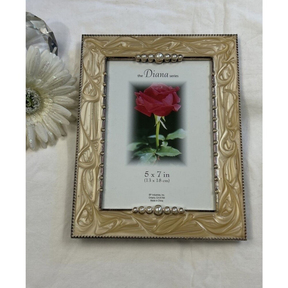 The Diana Series Marbleized Gold Tone Rhinestone Picture Frame 5x7 Photo